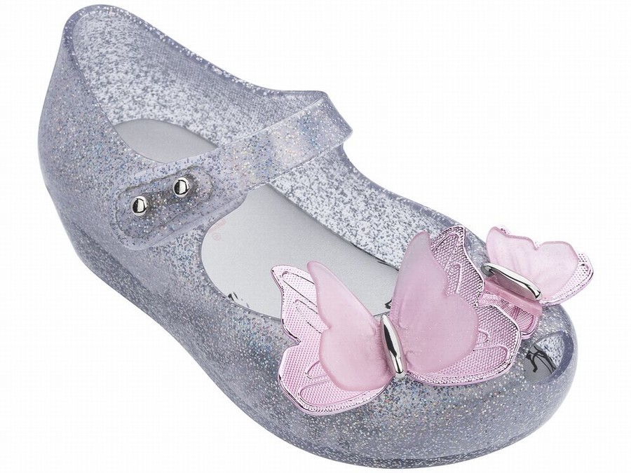 Bailarinas Mini Melissa Ultragirl Butterfly Glitter Bebe - Plateadas - Argentina ZQV-617823